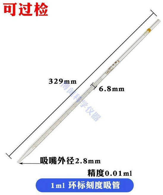 第2版 玻璃刻度吸管級可過檢玻璃滴管移液管10mlA環標刻度吸管滴管, 1個, 環標-可過檢 1mlA,2只 包郵