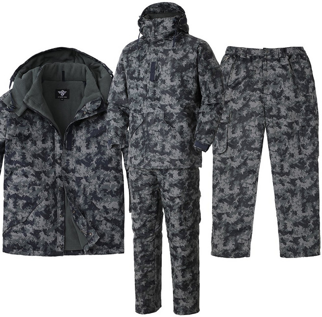 [샤인힐즈] 겨울 고급 상하 분리형 스즈끼웨어 후리스 패딩 방수 방한복 세트 KSPS2800, 디지털블랙, 1개