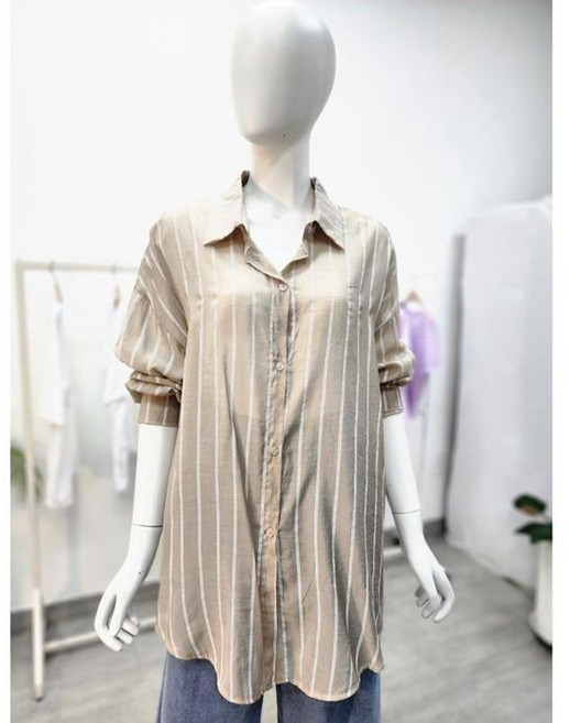 엔코코 세이브존03 셔츠카라 단도 스트라이프 아우터 블라우스 NJ3D9BL933BEFF