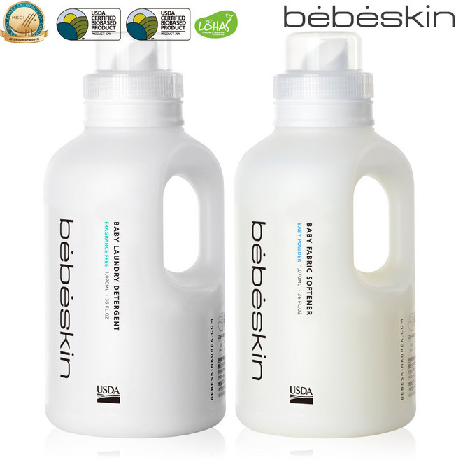 베베스킨 유아세제+유연제[베이비파우더] 각1 070ml USDA 저탄소 바이오 인증 세제 아기전용세제 중성세제 고농축섬유유연제, 1개, 1.07L