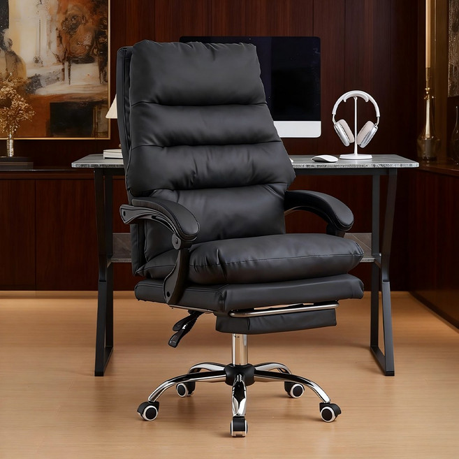 Takata 이중 두께 강화 사무용 컴퓨터 의자 게이밍 체어 가죽 좌석 발받침 포함 LB1, 검은색