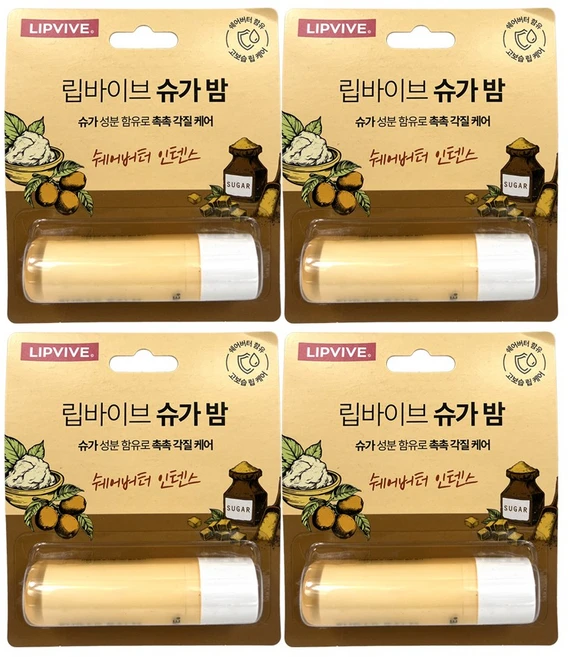 애경 립바이브 슈가밤 립밤 입술보호제, 4개, 4.8g, 쉐어버터인텐스 - 쿠팡