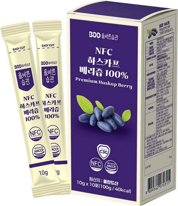 올바른습관 폴란드 NFC 하스카프베리착즙 100% 스틱, 1개, 100g