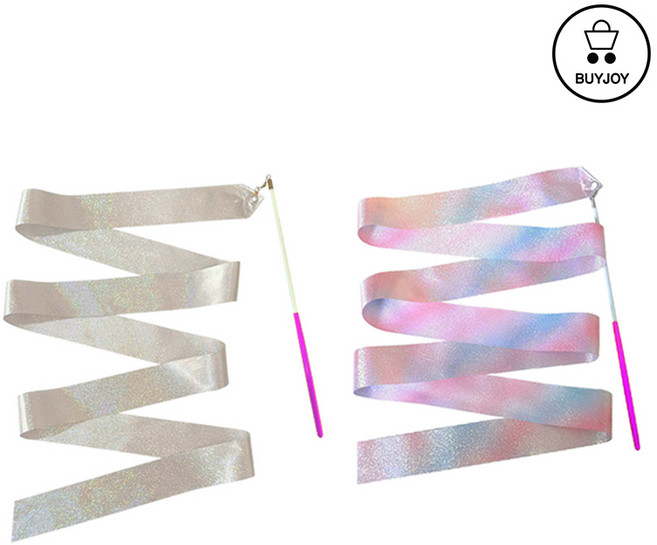 바이조이 반짝이 리듬체조 리본 유아용 어린이 체조리본 2개, 실버+핑크 1M, 1세트