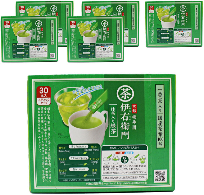 Iyemon 抹茶綠茶隨身包, 6盒, 30條, 0.8g