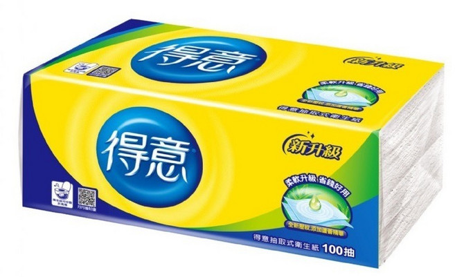 得意連續抽取式花紋衛生紙 柔軟舒適 抽取方便 居家必備, 100張, 1袋