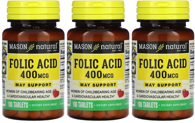 [3개묶음] 메이슨내추럴 엽산 400mcg 100정, 3개 - 쿠팡