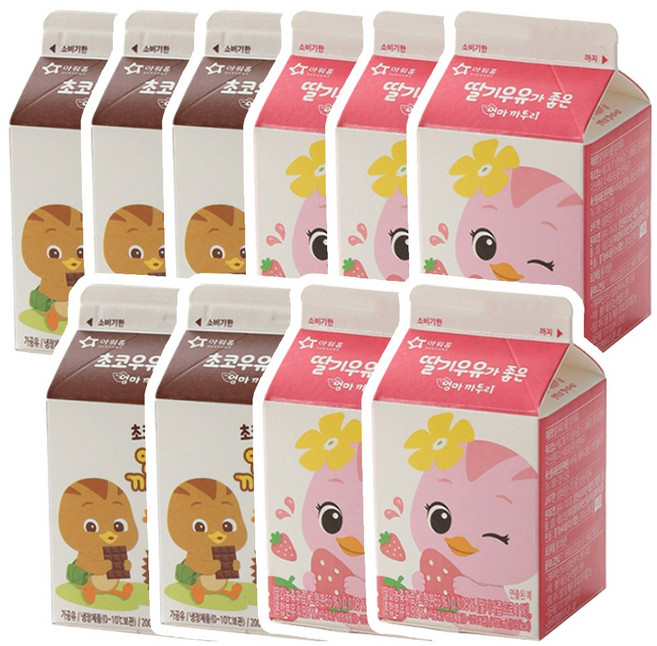 아워홈 딸기우유 초코우유 좋은 엄마까투리 2가지맛 5개씩, 200ml