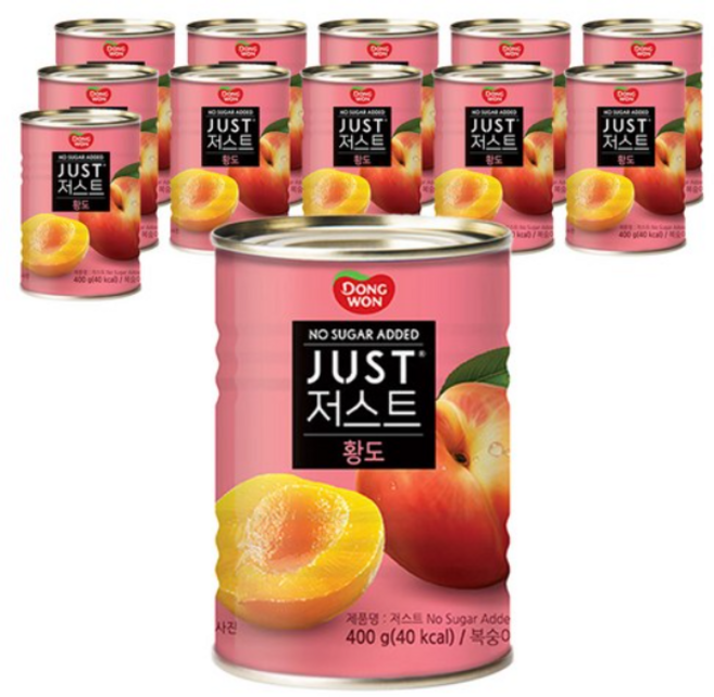 동원 JUST 노슈가 황도 2절 통조림, 400g, 24개