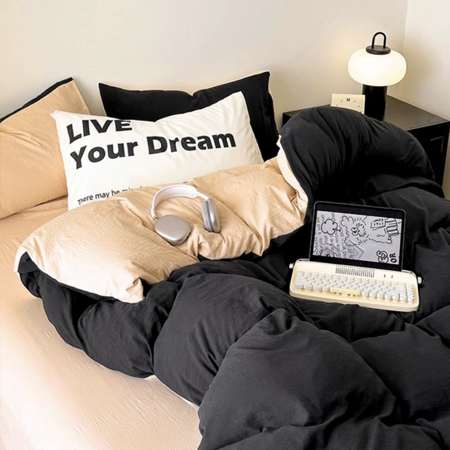 헤디야 투톤 리버시블 부드러운 이불커버, 바닐라블랙