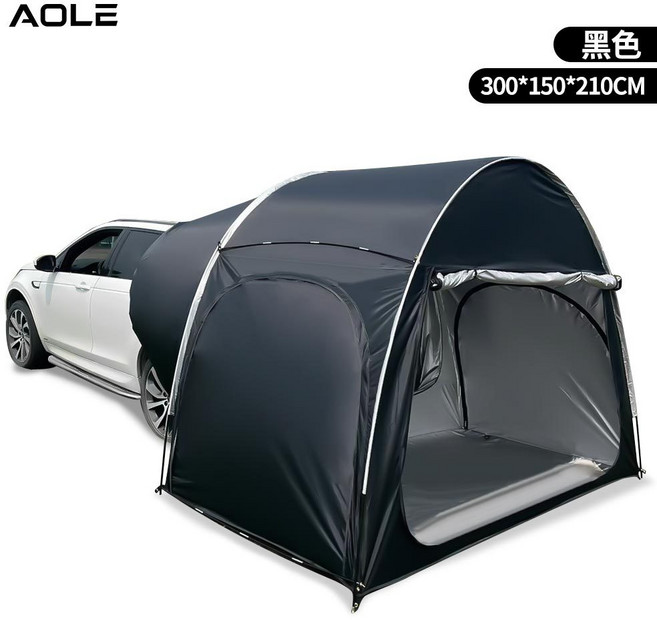 AOLE 車尾帳篷 露營遮陽防雨延伸帳, 升級版-黑色