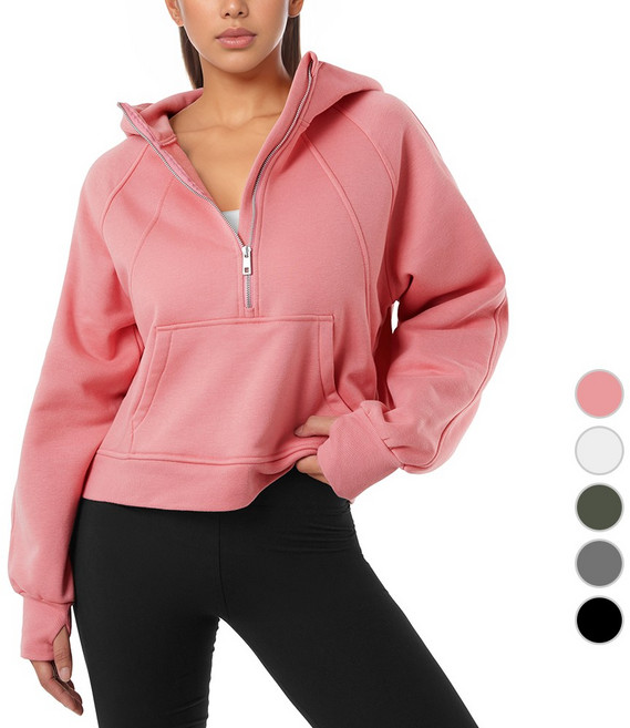 [GIVON] 기본 여성용 5color 기모 크롭 하프 무지 후드집업 / DCF281