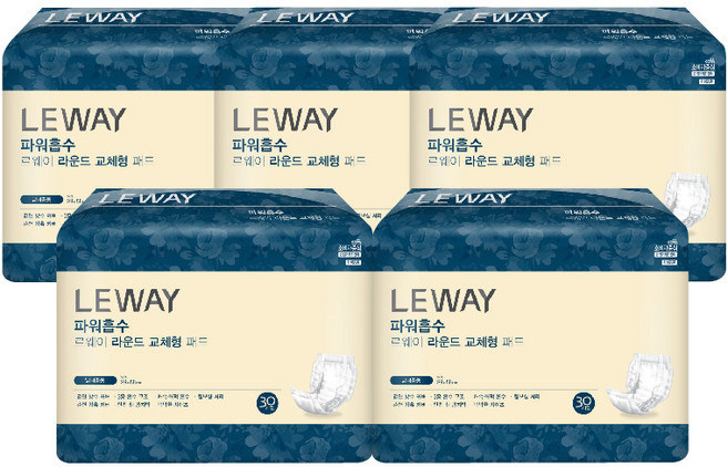 르웨이 라운드패드 남여공용 성인용 속기저귀, 30개입, 5개