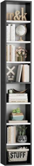 FOTOSOK 8단 미디어 타워 랙 11.6 x 9.3 71인치 CD/DVD 슬림 수납 캐비닛 조절식 선반 포함 홈 오피스용 키가 크고 좁은 책장 진열대 검정/갈색, 1, Black/Brown