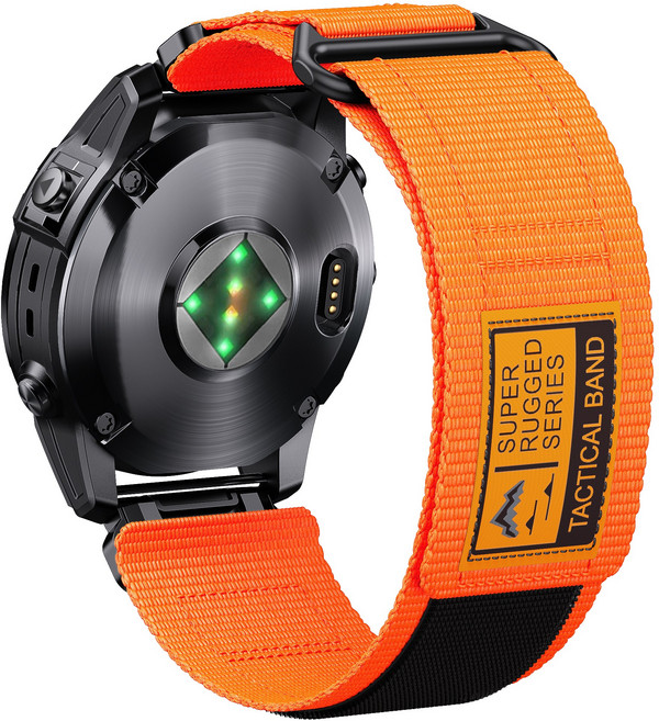 ibits Garmin Fenix 7 6X 魔術貼尼龍錶帶 透氣運動腕帶 26mm 51mm, 橙色, 1個