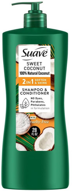 수아브 투인원 샴푸 & 컨디셔너 스윗 코코넛 Suave 2-in-1 Shampoo & Conditioner Sweet Coconut for Soft & Shiny Hair, 1개, 828ml
