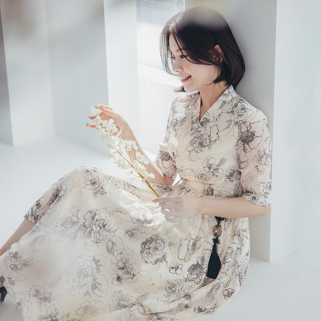 수설화 여성 철릭 원피스 여름 생활한복