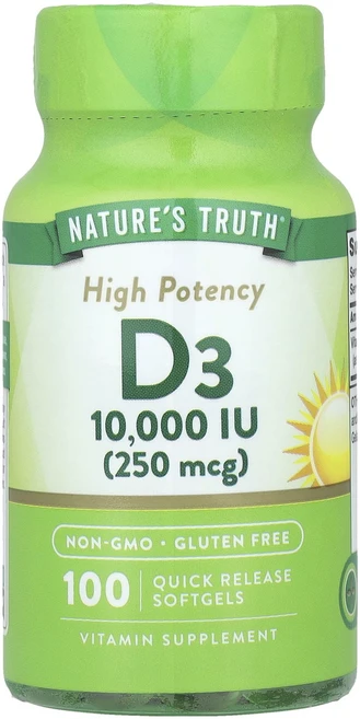 Nature's Truth 비타민D3 고효능 250mcg(10000IU) 빠른 방출 소프트젤 100정, NaturesTruth비타민D3고효능250mcg1000, 1개 - 쿠팡