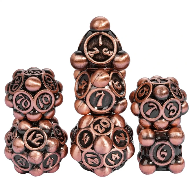 Cusdie 폴카 도트 금속 주사위 세트 DND D4-D20 던전 앤 드래곤 패스파인더 역할 놀이 보드 게임용 다면, 01 China Mainland, 15 Ancient Red Copper