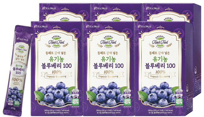 통째로 갈아 넣은 유기농 블루베리 100 스틱 즙 퓨레, 84개, 20g