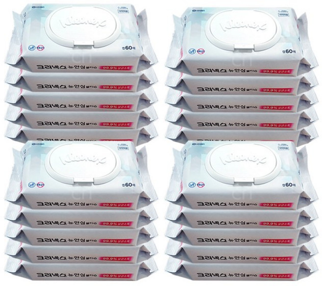 크리넥스 안심 물티슈 캡형 60매 20개, 60개입