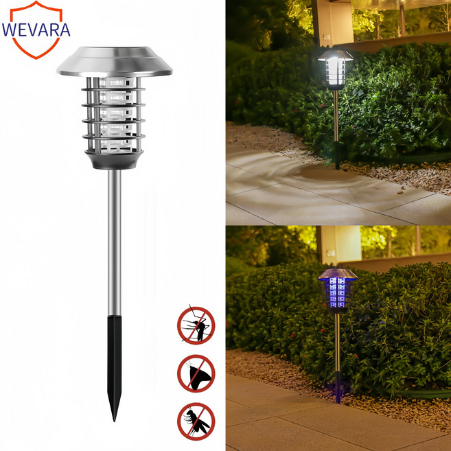 Wevara 실외 태양열 모기퇴치기 스테인리스 스틸 소재 방수 LED 모기 유인등, 스테인리스강