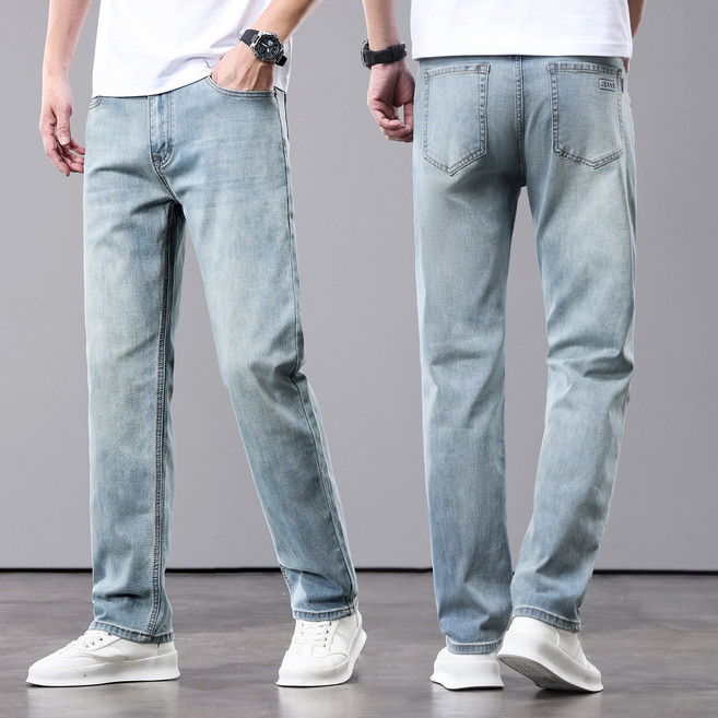 wassup 남자 청바지여름용 얇은 일자핏 스판 남자 청바지 빅싸이즈 널찍하다 바지