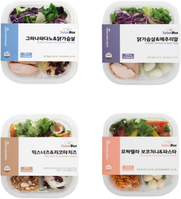 다이어트식단 그라나파다노 닭가슴살 믹스너트 리코타치즈 보코치니 파스타 메추리알 샐러드 4종 농장을부탁해, 1세트, 810g