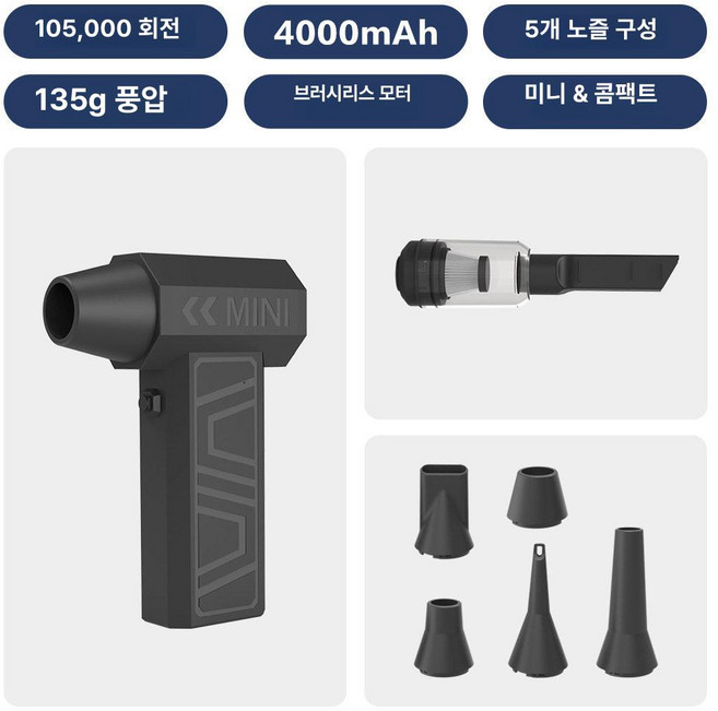 삶도우미 하이퍼건에어건 청소 하이퍼건 무선, 1mAh, X3-M 올블랙 (디스플레이) 진공노즐