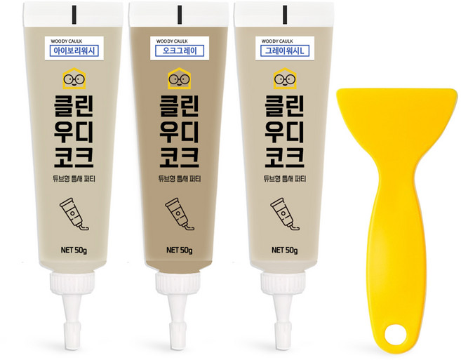 철물팩토리 퍼티 우디코크 마루바닥보수 메꾸미 보수제, 아이보리워시+오크그레이+그레이워시L+PVC헤라, 1개