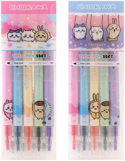 필박스 먼작귀 트윈펜 5색 세트, 랜덤 발송, 1세트