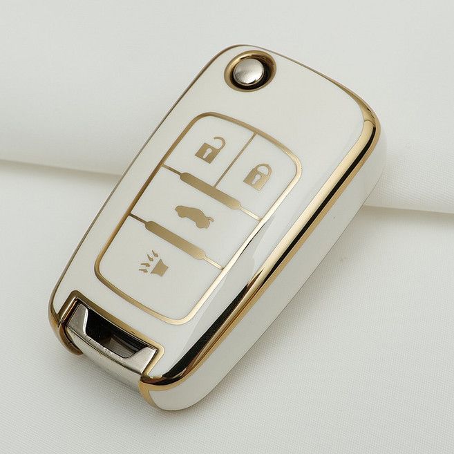 쉐보레 트랙스 스파크 크루즈 말리부 호환 스마트 차 키케이스 키홀더 TPU 키커버 리모컨, TA18-4버튼, 화이트골드