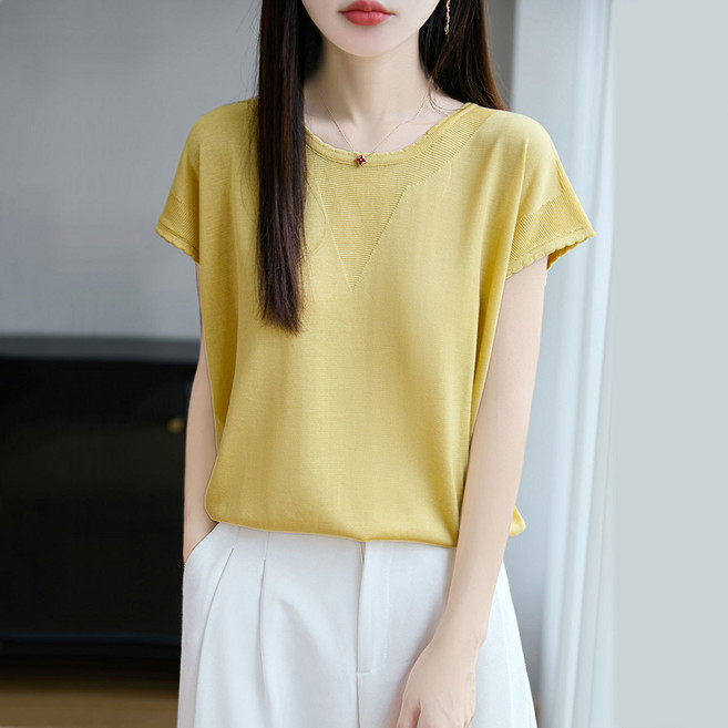 뚜니와또니 여성 라운드넥 텐셀 반팔 루즈핏 여름 스타일리시한 티셔츠