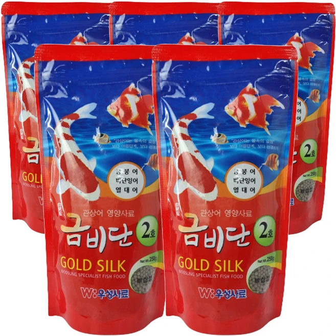 금비단 골드실크 중형입자 2호 잉어&금붕어 관상어 영양사료 250g*5개, 250g, 5개 - 쿠팡