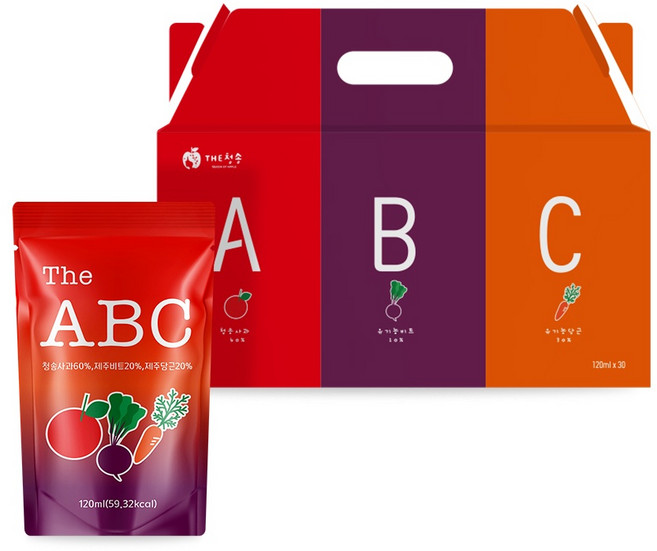 원물 그대로 담은 100% 국내산 The ABC주스 120ml 30포, 30개