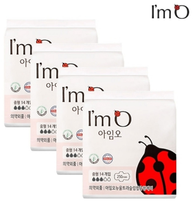 아임오 뉴 울트라슬림윙 에이 생리대 중형 14P x4개, 56개입, 1세트