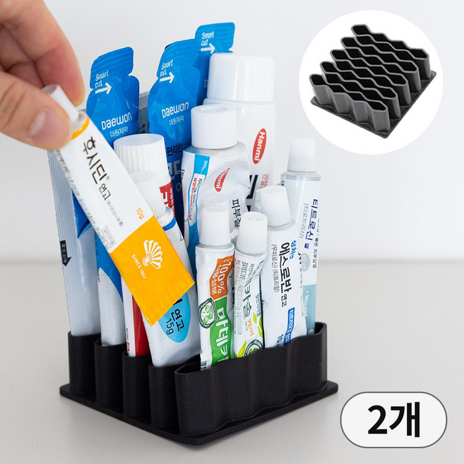 메이크마인 다용도 정리대 메이크업 브러쉬 세면도구 치약 연고 정리함 정리 홀더 꽂이, 블랙, 2개