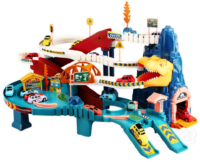 汽車軌道樂園 恐龍盤山公路 停車場軌道 拼裝軌道車, 1個, F