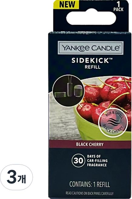 YK 사이드킥 차량용 방향제 리필, 3개, 블랙체리