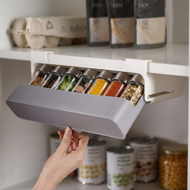 ENNUFO 무타공 인출식 양념통 정리함 상부장 서랍형 수납 정리함, 1개