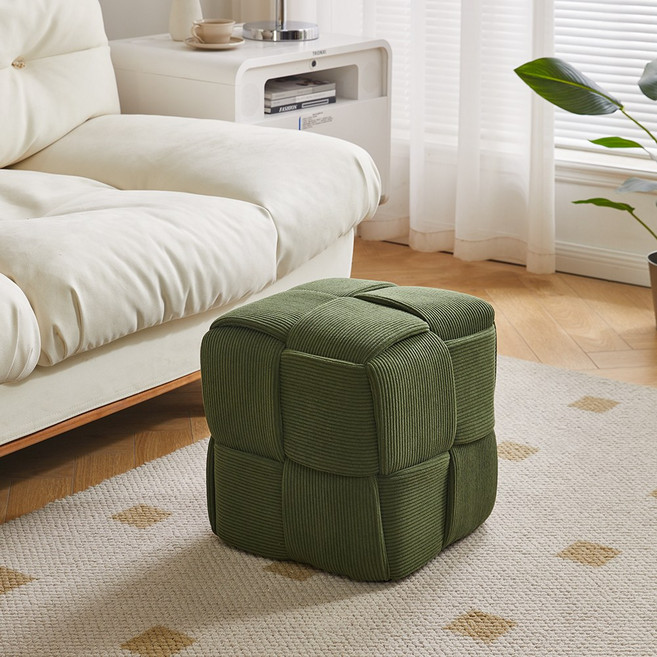 에코소라노 큐브 체크 패브릭 다채 사각 스툴, 그린