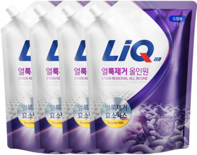리큐 얼룩제거 올인원 드럼용 드럼세탁기용 리필, 2.1L, 8개