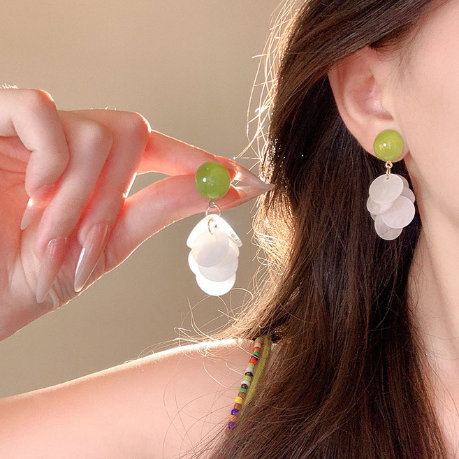 도니주니 녹색 구슬 볼드 써클 드롭 귀걸이