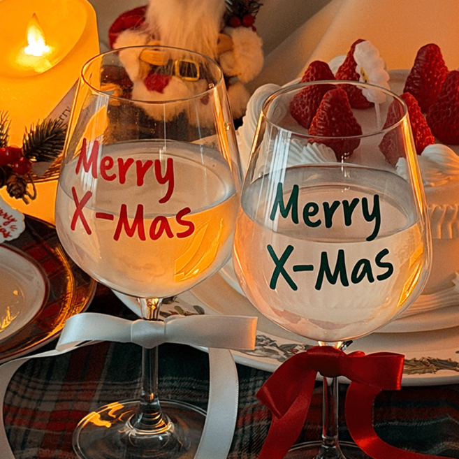 포포샵 와인잔 레터링 데코 스티커 크리스마스 연말 홈 파티 생일 기념일 브라이덜 샤워 4개입, 04.크리스마스, 레드그린