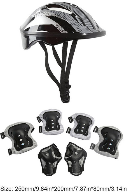 7PCS 헬멧 무릎 스포츠 장비 세트 아이 팔꿈치 액세서리 자전거 손목 패드 사이클링 보호, Bla