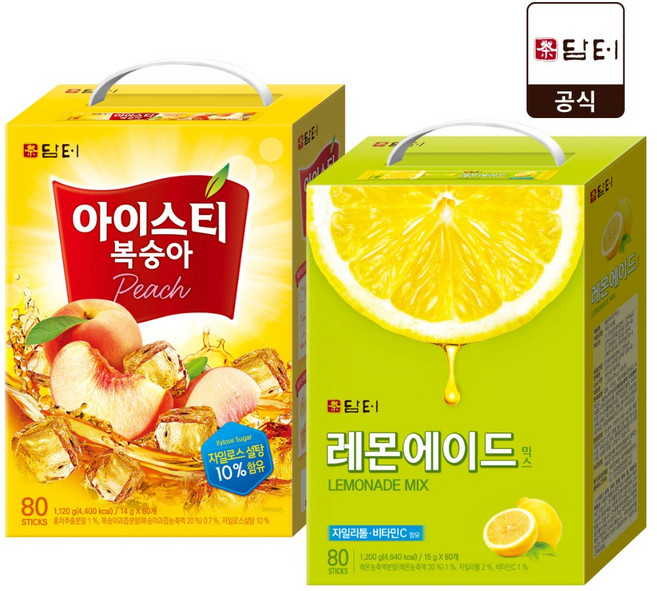 담터 아이스티 복숭아 80T +레몬에이드믹스 80T, 1개, 1세트, 14g