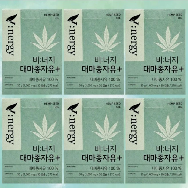 휴럼 비너지 대마종자유 플러스 1000mg x 30캡슐, 6박스, 30정 - 쿠팡