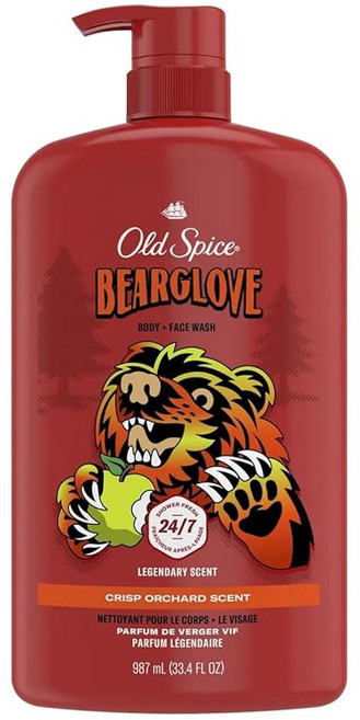 OLD SPICE 올드 향신료 BODY WASH BEARGLOVE 33.4oz/987ml 바디 워시 바디 비누 남성 향기 곰 장갑 수입품 일본어 표기의 라벨 첨부, 1개
