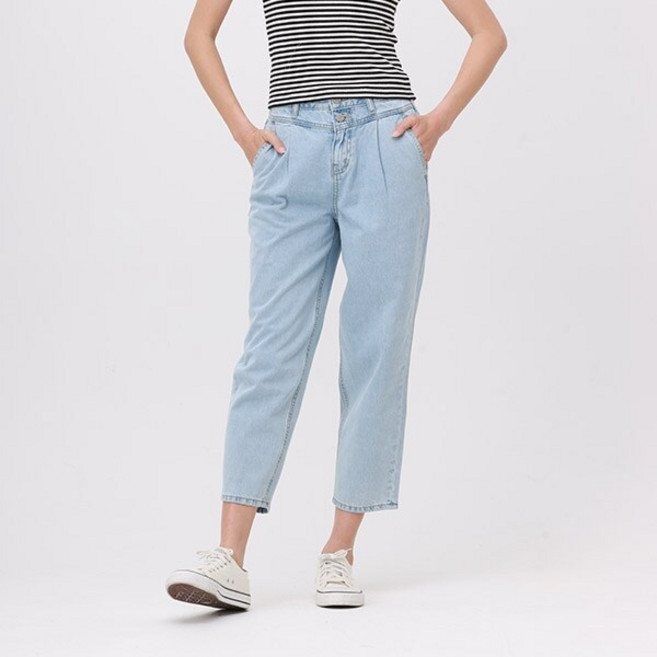 여성) 난스판 투버튼 앞요크 핀턱 탈색 솔트워싱 RS_AN2DRS468-LB