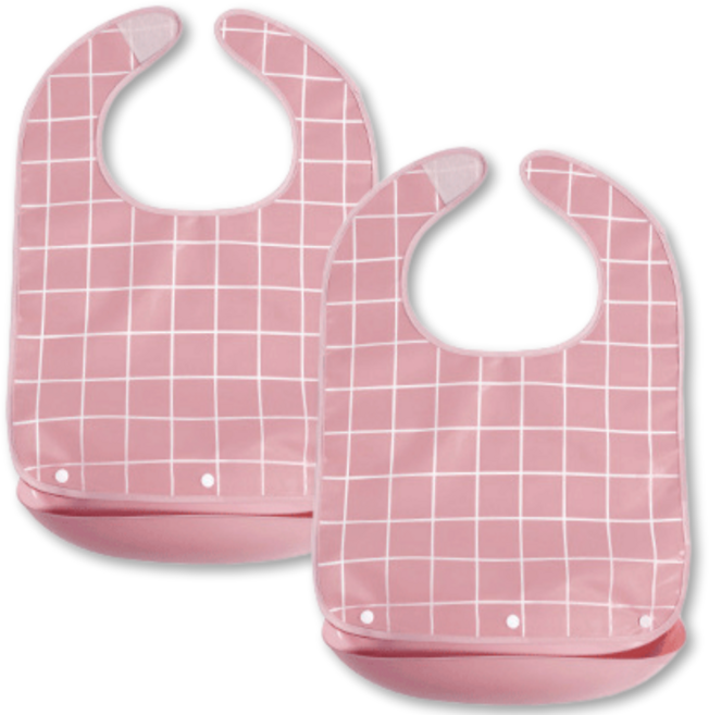 성인용 체크 방수 턱받이 벨크로형, 2개, 핑크+핑크